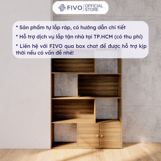 [Freeship Toàn Quốc] Kệ Sách Decor Đa Năng 4 Tầng Màu Walnut FIVO Mã FB71, Đóng Mở Linh Hoạt, Thay Đổi Kiểu Dáng