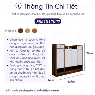 [Freeship HCM] Tủ Giày Gỗ Cao Cấp 4 Tầng FIVO FS51 Có Cửa, Gỗ Chống Ẩm Cao Cấp , Ngăn Chứa Rộng Rãi