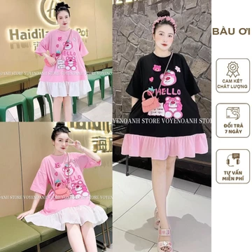 ĐẦM VÁY BẦU BABYDOLL TIỂU THƯ DÁNG SUÔNG CHÂN VÁY PHỐI VOAN ĐIỆU ĐÀ CHẤT THUN COTTON MỀM MÁT V894 - VÁY BẦU CỘC TAY HÈ
