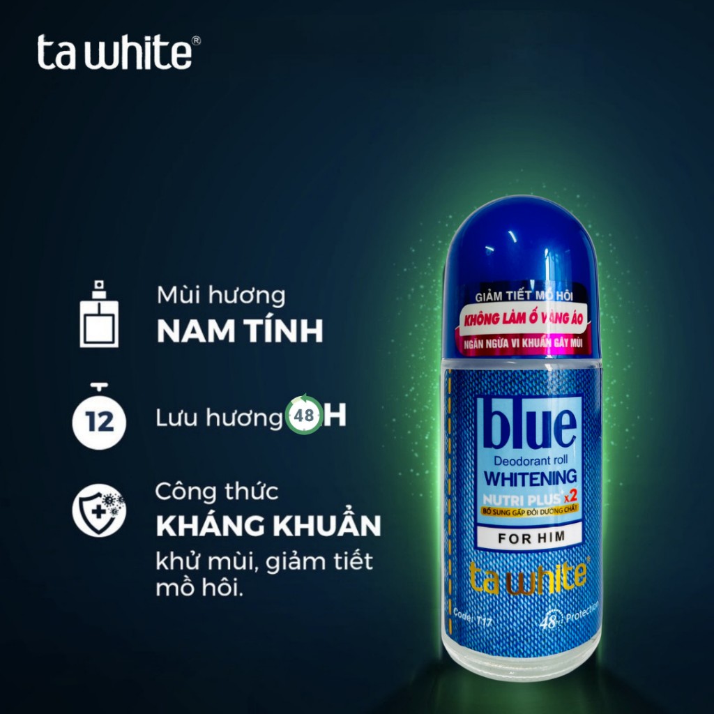 Lăn Khử Mùi Ta White Không Vệt Ố Vàng Khô Thoáng Đến 48h Cho Nam