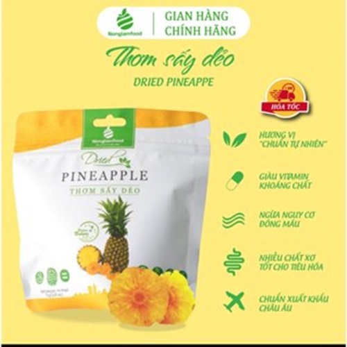 Thơm (Dứa) ít đường sấy dẻo Nông Lâm Food túi 75g