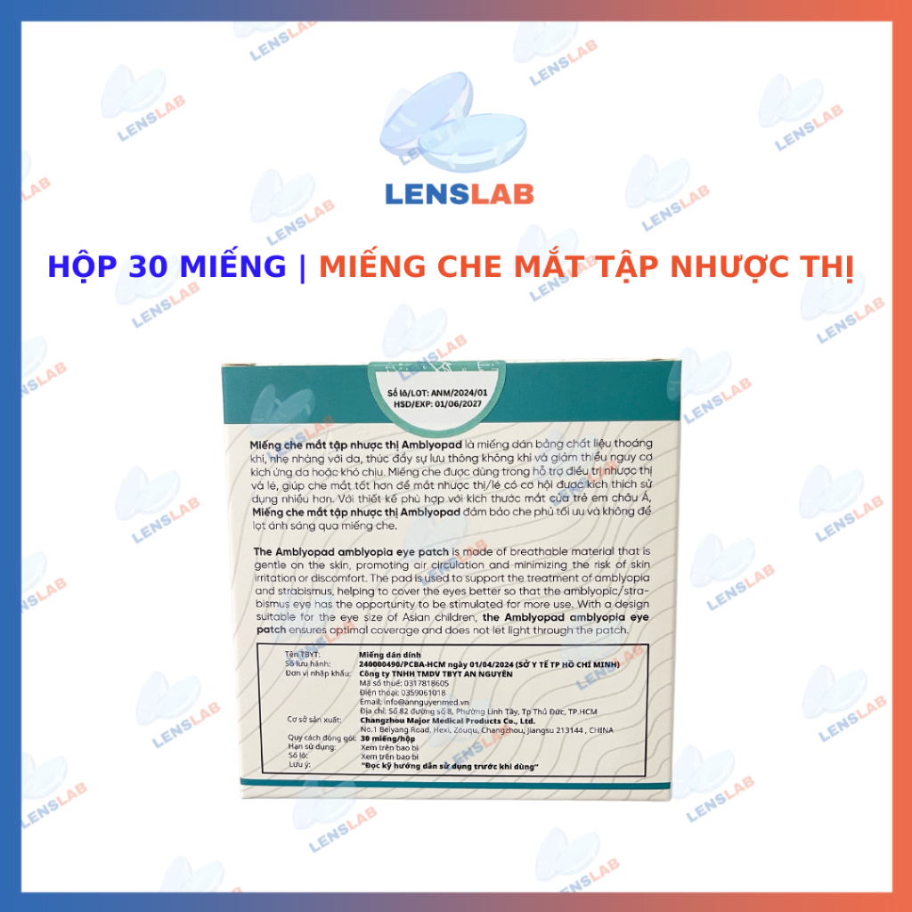 Hộp 30 Miếng | Miếng Che Mắt Tập Nhược Thị (Cho Trẻ 3 đến 15 Tuổi)