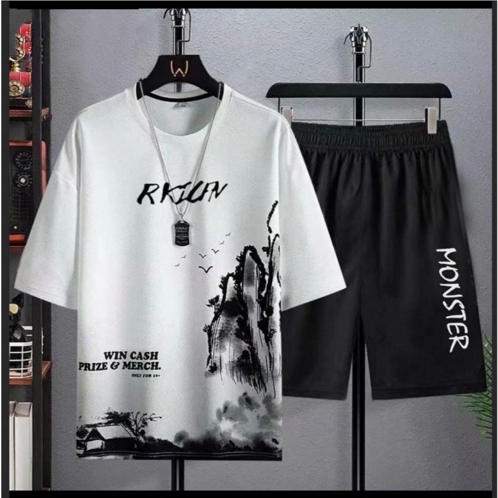 Đồ bộ thun nam in hình Núi cực đẹp, Set đồ thể thao nam tập gym, mặc ...