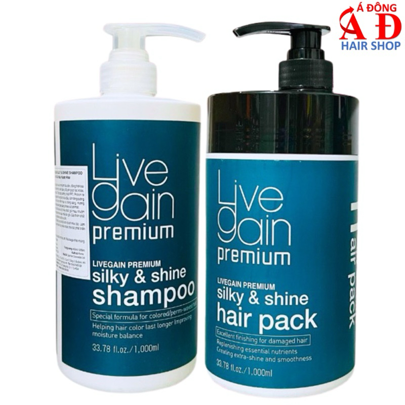 Bộ dầu gội xả Livegain Silky & Shine Keratin Elabore Hàn Quốc bóng mượt giảm xơ rối gãy rụng