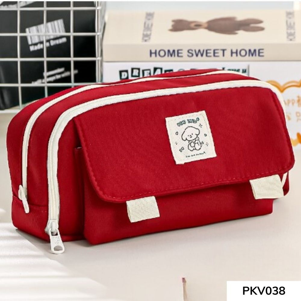 Túi đựng bút vải canvas thời trang basic nhiều ngăn phong cách hàn quốc dễ thương  đựng nhiều đồ dùng PKV038 gagastore