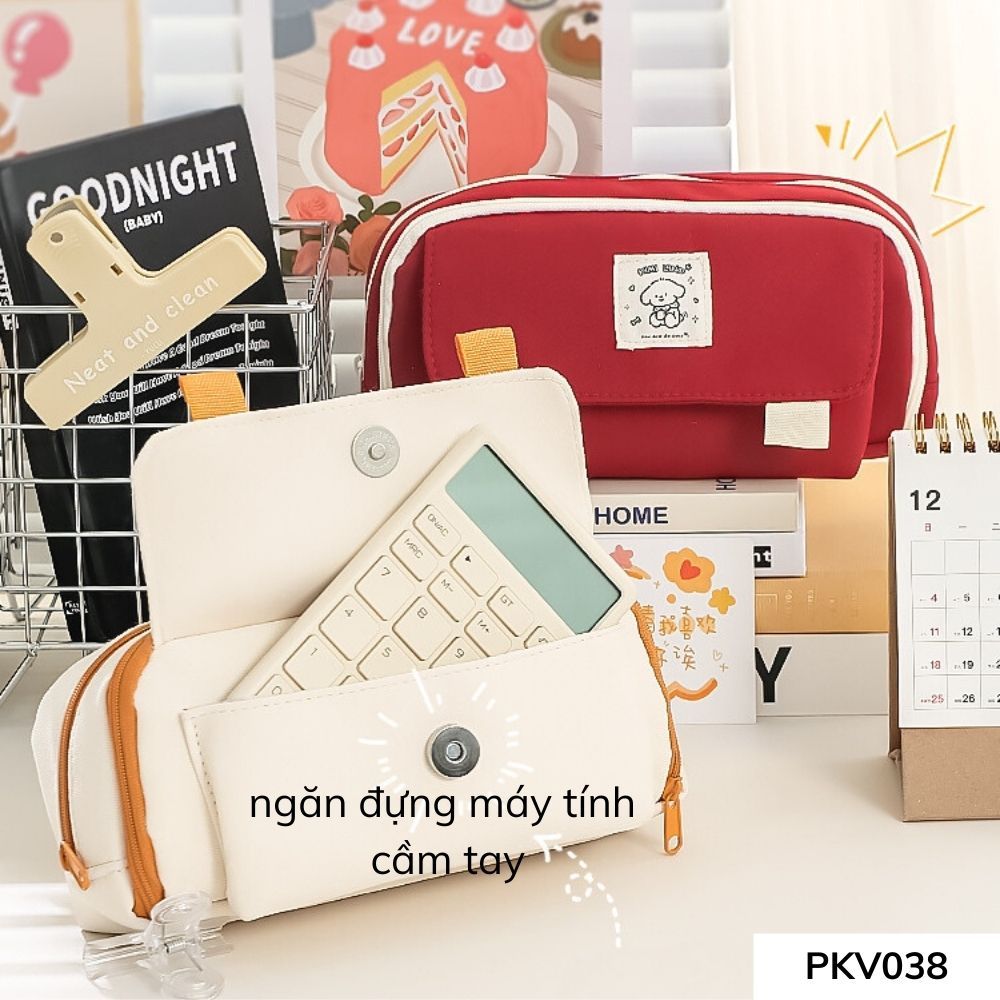 Túi đựng bút vải canvas thời trang basic nhiều ngăn phong cách hàn quốc dễ thương  đựng nhiều đồ dùng PKV038 gagastore