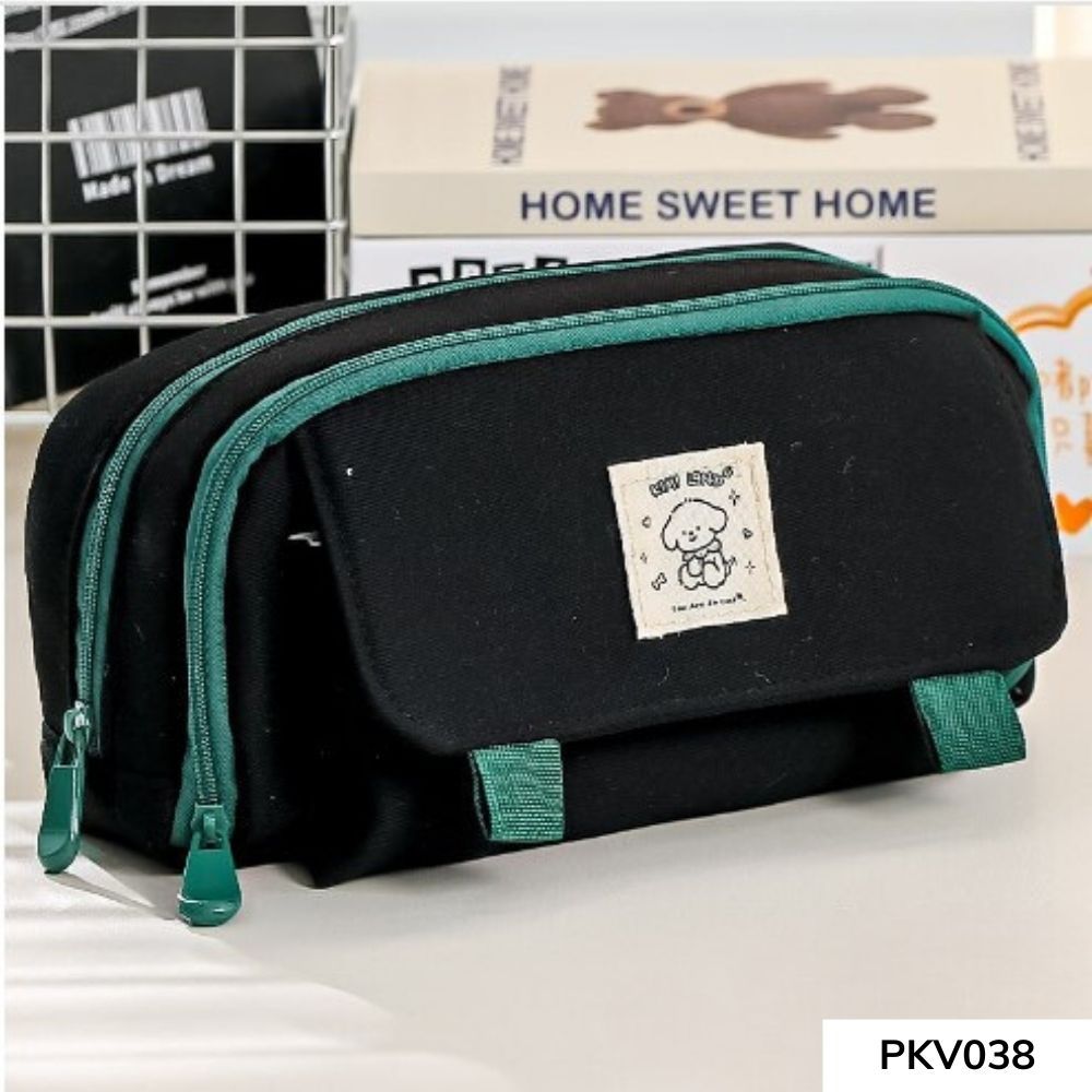 Túi đựng bút vải canvas thời trang basic nhiều ngăn phong cách hàn quốc dễ thương  đựng nhiều đồ dùng PKV038 gagastore