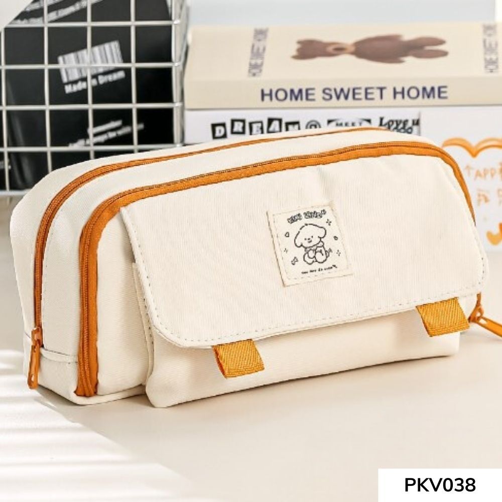 Túi đựng bút vải canvas thời trang basic nhiều ngăn phong cách hàn quốc dễ thương  đựng nhiều đồ dùng PKV038 gagastore