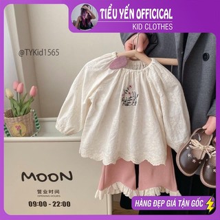 Quần áo trẻ em, Quần áo thu đông bé gái, áo thêu ren phối quần nhung loe cho bé 8-27kg S1565 | Tiểu Yến KID