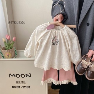 Quần áo trẻ em, Quần áo thu đông bé gái, áo thêu ren phối quần nhung loe cho bé 8-27kg S1565 | Tiểu Yến KID