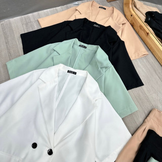 Set Blazer bigsize gồm áo cổ vest cộc tay kèm quần short màu trơn basic chất cotton lạnh SVET