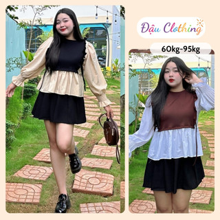 Áo sơ mi bigsize kiểu áo phối gile tay áo dài phồng bo chun viền bèo dáng babydoll dễ thương SM40