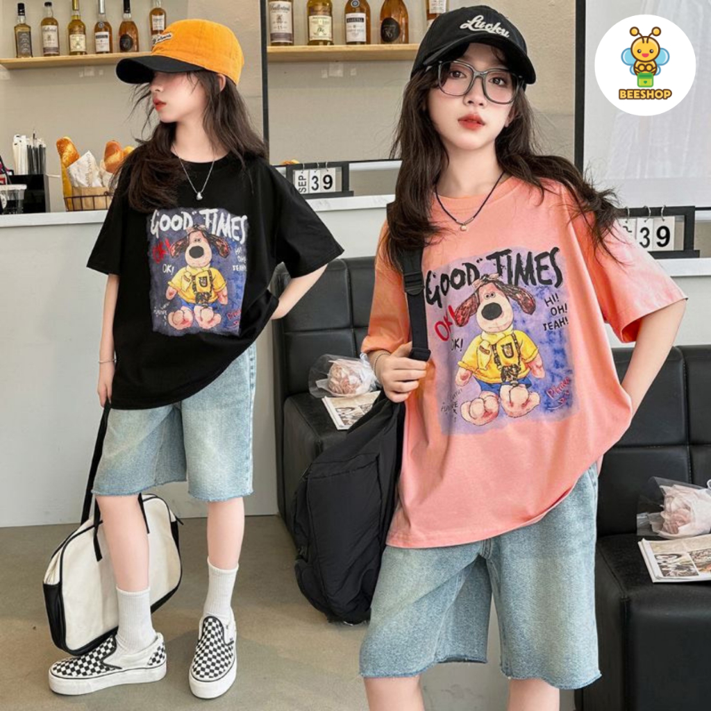 Bộ đồ cho bé gái BEESHOP Set áo phông kèm quần jean lửng size đại H25009