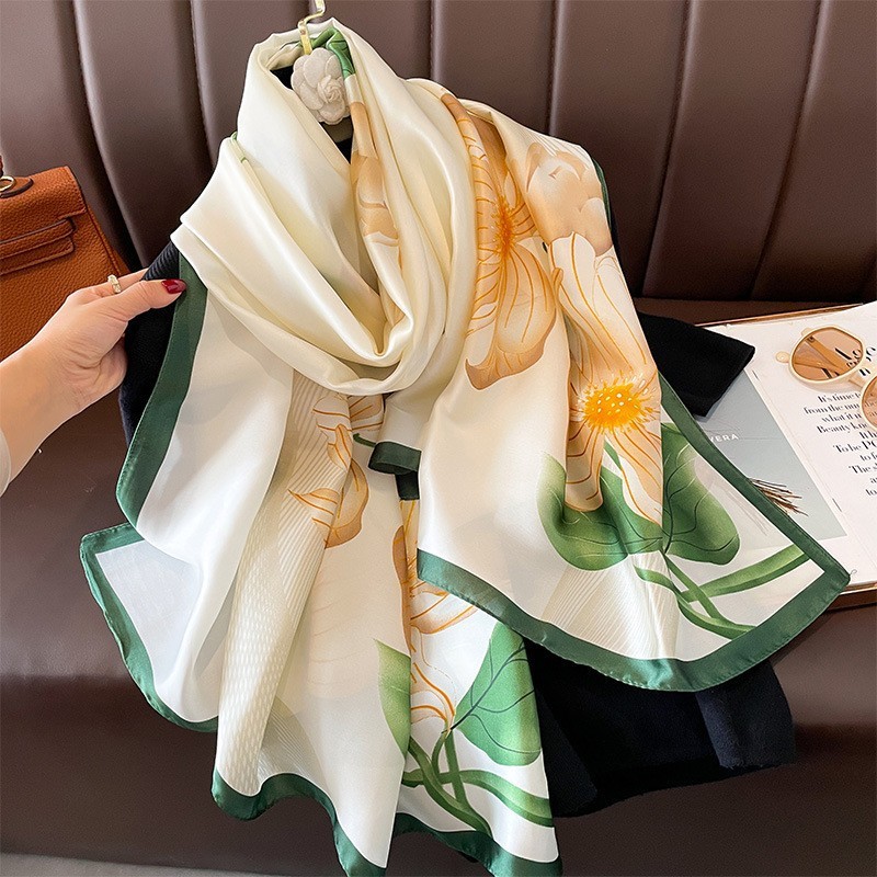 (MUA 1 KHĂN TẶNG 1 HỘP ĐỰNG KHĂN) khăn choàng lụa khổ lớn kích thước 90*1800cm, họa tiết hoa mẫu đơn, hoa mộc