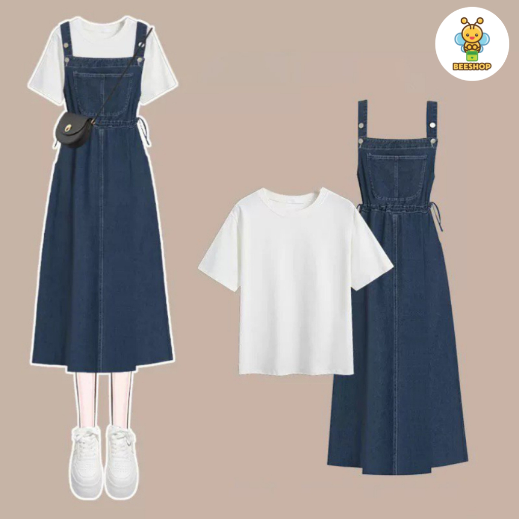 Bộ đồ bé gái size đại BEESHOP set yếm jean kèm áo phông cho bé H26004