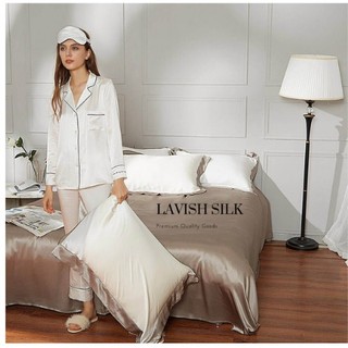 [Best Seller]Trọn Bộ Chăn  Ga Gối  Lụa LS Lavish Silk Cao Cấp Mát Lạnh Hàng Loại 1 - Nâu Phối Trắng