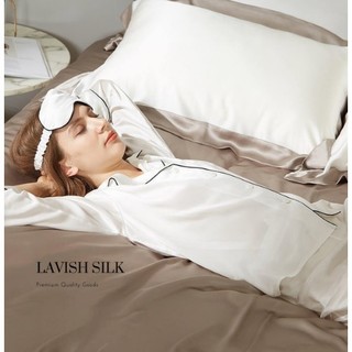 [Best Seller]Trọn Bộ Chăn  Ga Gối  Lụa LS Lavish Silk Cao Cấp Mát Lạnh Hàng Loại 1 - Nâu Phối Trắng