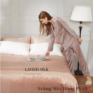 [Best Seller]Bộ Chăn Ga Gối Lụa LS Lavish Silk Cao Cấp Mát Lạnh Hàng Loại 1-Trắng Phối Hồng Phấn