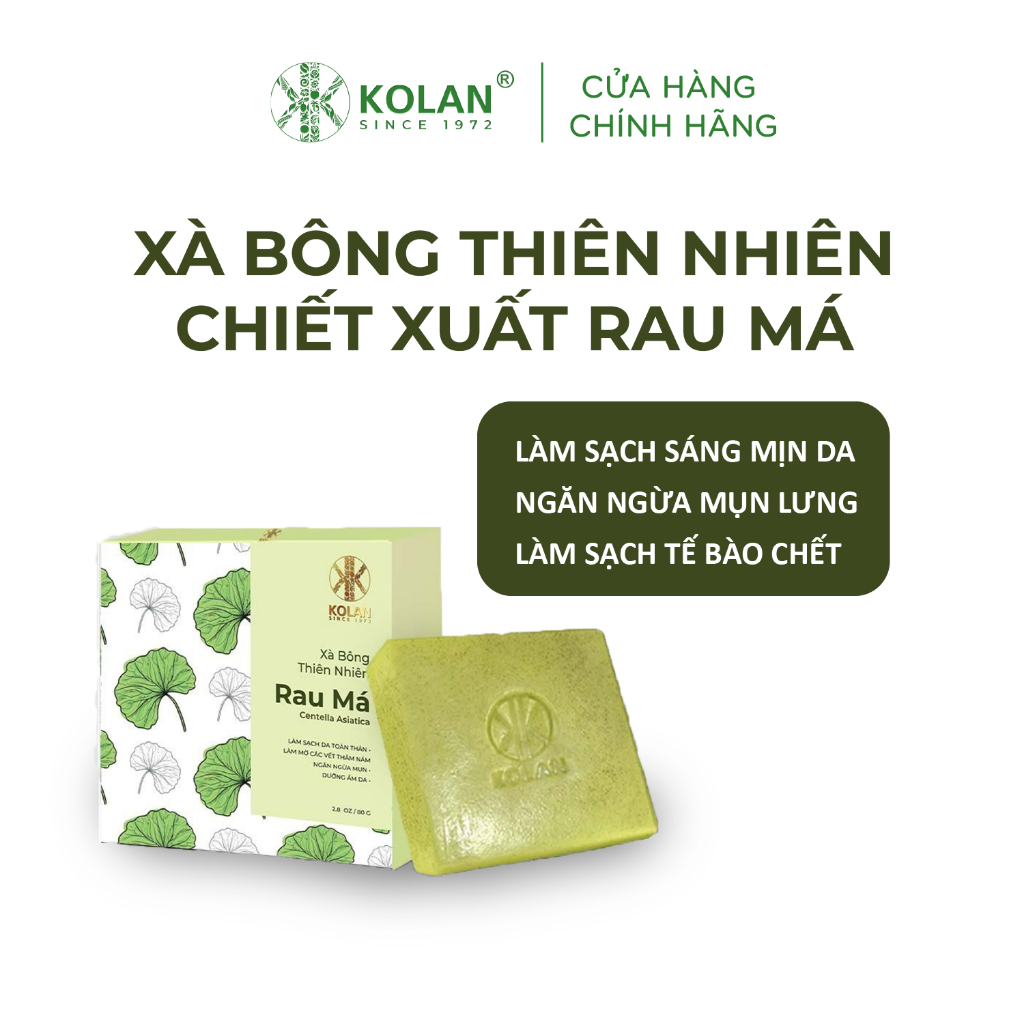 Xà Bông KOLAN 80g, Chiết Xuất Rau Má, Giảm Mụn Lưng, Làm Sạch & Sáng Mịn Da