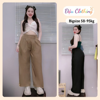 Quần ống rộng bigsize nữ lưng chun có túi trước vải cotton lạnh mềm mại tôn dáng Q30