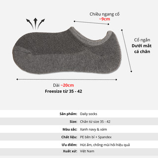 Vớ Tất Nam Tàng Hình Xù Dày Dặn Lưới Thoáng Khí T&T SOCKS Nhiều Màu Khử Mùi Hôi TRỊNH CHUNG - NAM010