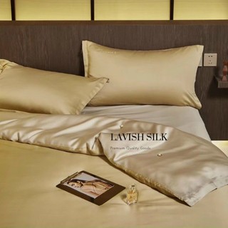 [Best Seller]Bộ Chăn Ga Gối Lụa LS Lavish Silk Cao Cấp Mát Lạnh Hàng Loại 1 - Vàng Đồng Mix Bạc Kim