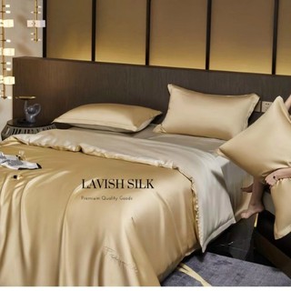[Best Seller]Bộ Chăn Ga Gối Lụa LS Lavish Silk Cao Cấp Mát Lạnh Hàng Loại 1 - Vàng Đồng Mix Bạc Kim