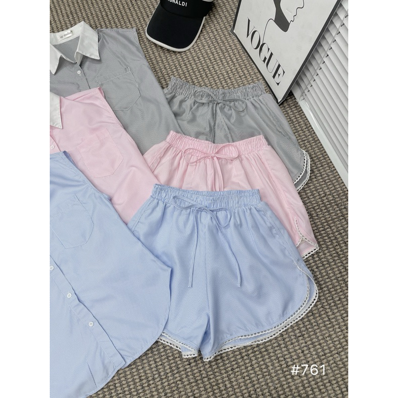 Set Bộ Nữ Kẻ Áo Sơ Mi Mix Quần Sooc đùi mặc đi biển mùa hè, đi chơi SANA CLOSET
