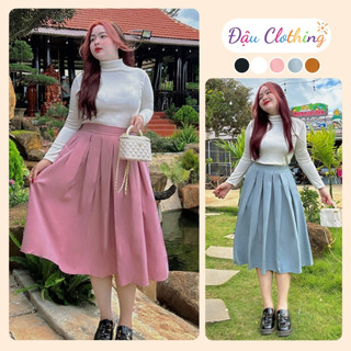 Chân váy xếp ly bigsize nữ eo chun dáng midi xòe chất vải lụa mềm mịn thời trang công sở CV17