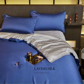 [Best Seller]Bộ Chăn Ga Gối  Lụa LS Lavish Silk Cao Cấp Mát Lạnh Hàng Loại 1-Xanh Biển Mix Bạc Kim