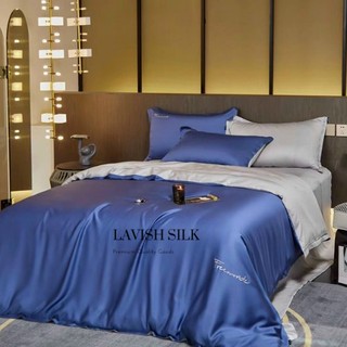 [Best Seller]Bộ Chăn Ga Gối  Lụa LS Lavish Silk Cao Cấp Mát Lạnh Hàng Loại 1-Xanh Biển Mix Bạc Kim