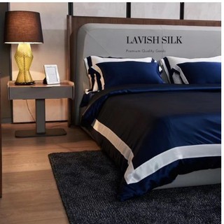[Best Seller]Trọn Bộ Chăn Ga Gối Lụa Lavish Silk Cao Cấp Mát Lạnh Hàng Loại 1-Xanh Đen Mix Trắng