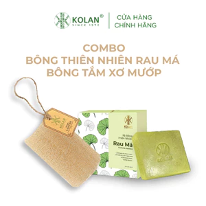 Xà Bông Thiên Nhiên Rau Má KOLAN 80g + Bông Tắm Xơ Mướp KOLAN Giúp Làm Sạch Sáng Mịn Body