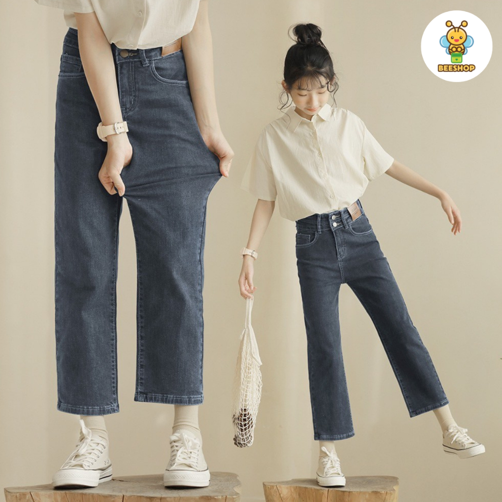 Quần jeans suông lửng cạp khóa, có chun điều chỉnh rộng chật phía trong cạp tiện lợi BEESHOP H24010Q