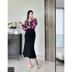 Set bộ áo sơ mi lụa phối chân váy đuôi cá umi A2579