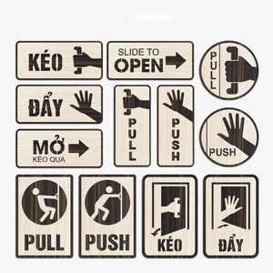 Bảng gỗ treo cửa kéo đẩy, bảng decor pull push biển gỗ trang trí cửa hàng, khách sản, quán cà phê, in theo yêu cầu