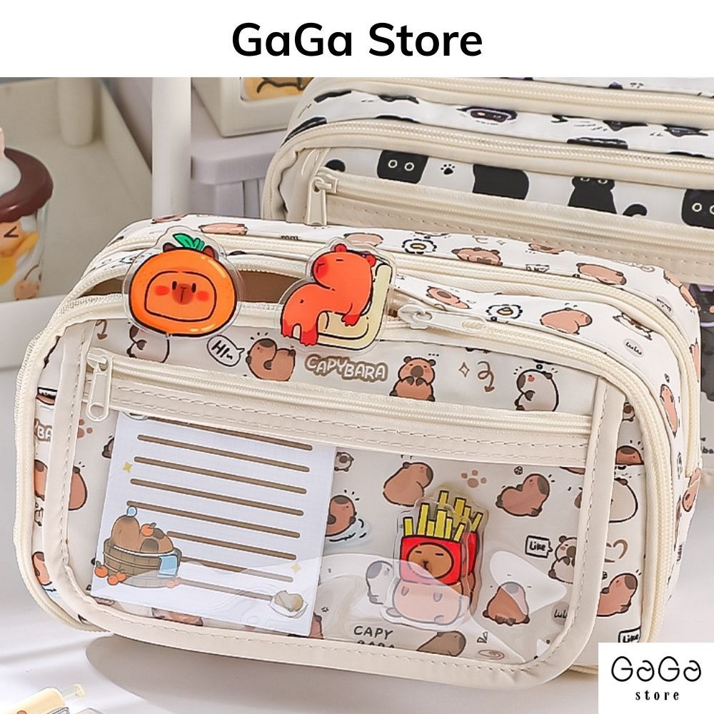 Bóp viết nhiều ngăn đựng bút ,máy tính cầm tay in  họa tiết gấu chuột lang capybara dễ thương PKV030 gagastore