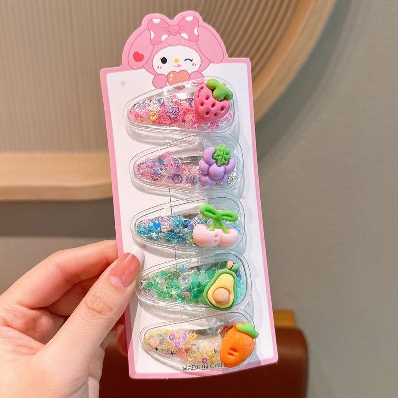 Vỉ 5 Kẹp Tóc Mái Bật Đính Kim Tuyến Lấp Lánh Charm Hoạt Hình Xinh Xắn Cho Bé Phụ Kiện Tóc Nữ Empoli