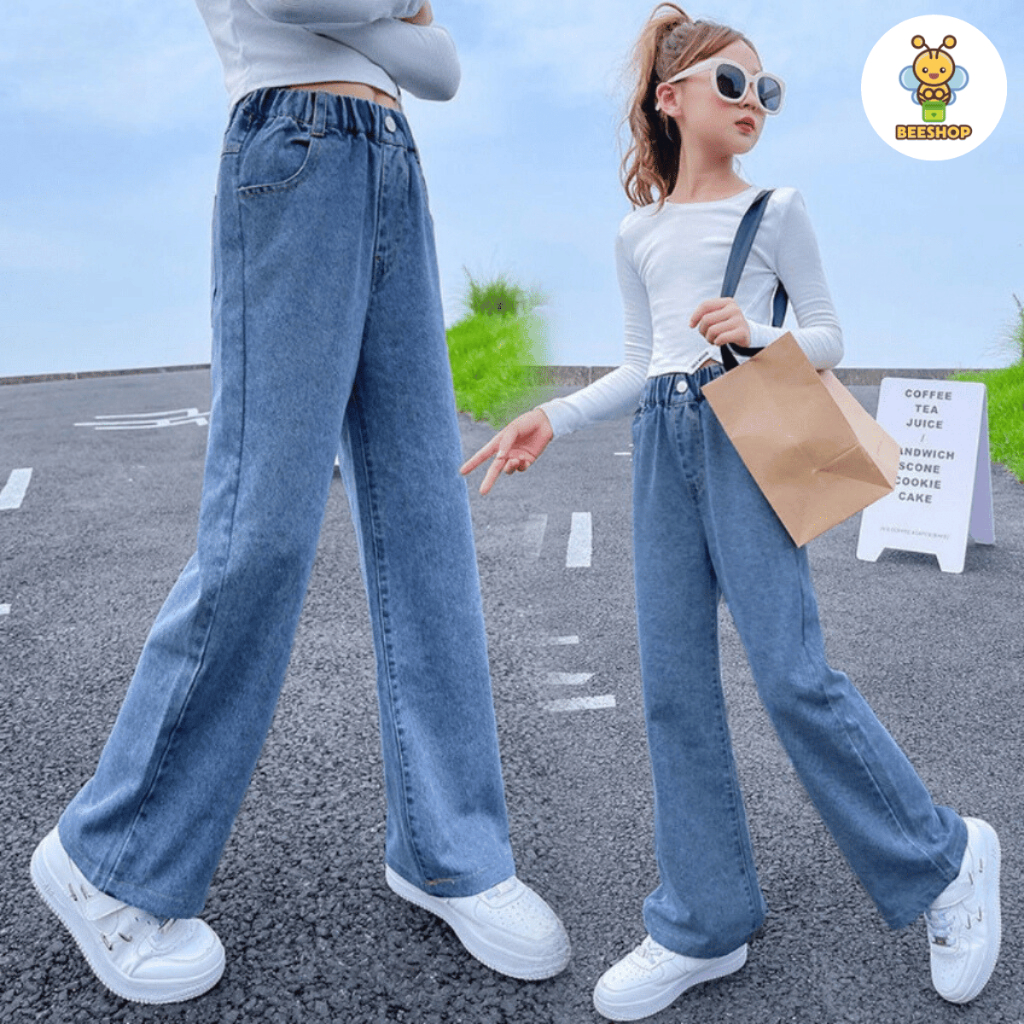 Quần jean bé gái size đại BEESHOP quần bò suông cạp chun cho bé KM0003