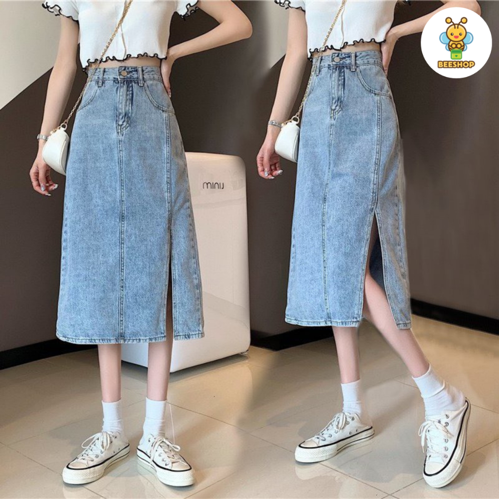 Chân váy jean xẻ tà BEESHOP H24113