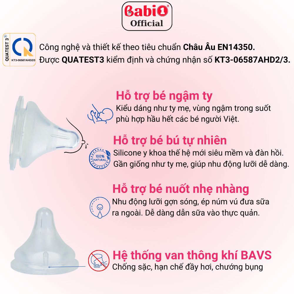Bình Sữa Cho Trẻ Sơ Sinh BABIONE Bình Sữa Cho Bé PPSU Cổ Rộng Núm Y Khoa Thế Hệ IV Chống Sặc 180ml