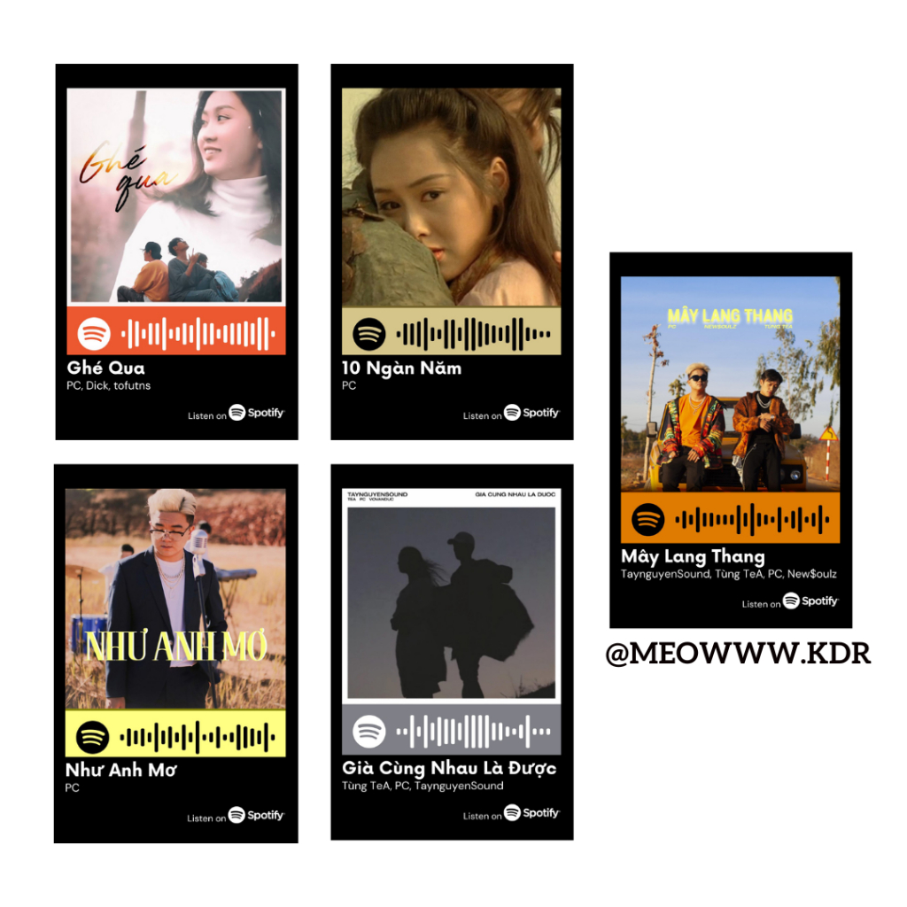[Vui lòng đặt từ 2c]Thẻ Spotify Tây Nguyên Sound/Taynguyensound, Tùng TeA, Dick, PC , Tofu,..(có thể quét được mã)