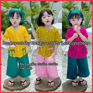 Bộ quần áo gấm cao cấp hình chuồn chuồn cho bé gái từ 7-35kg - mặc các ngày lễ tết