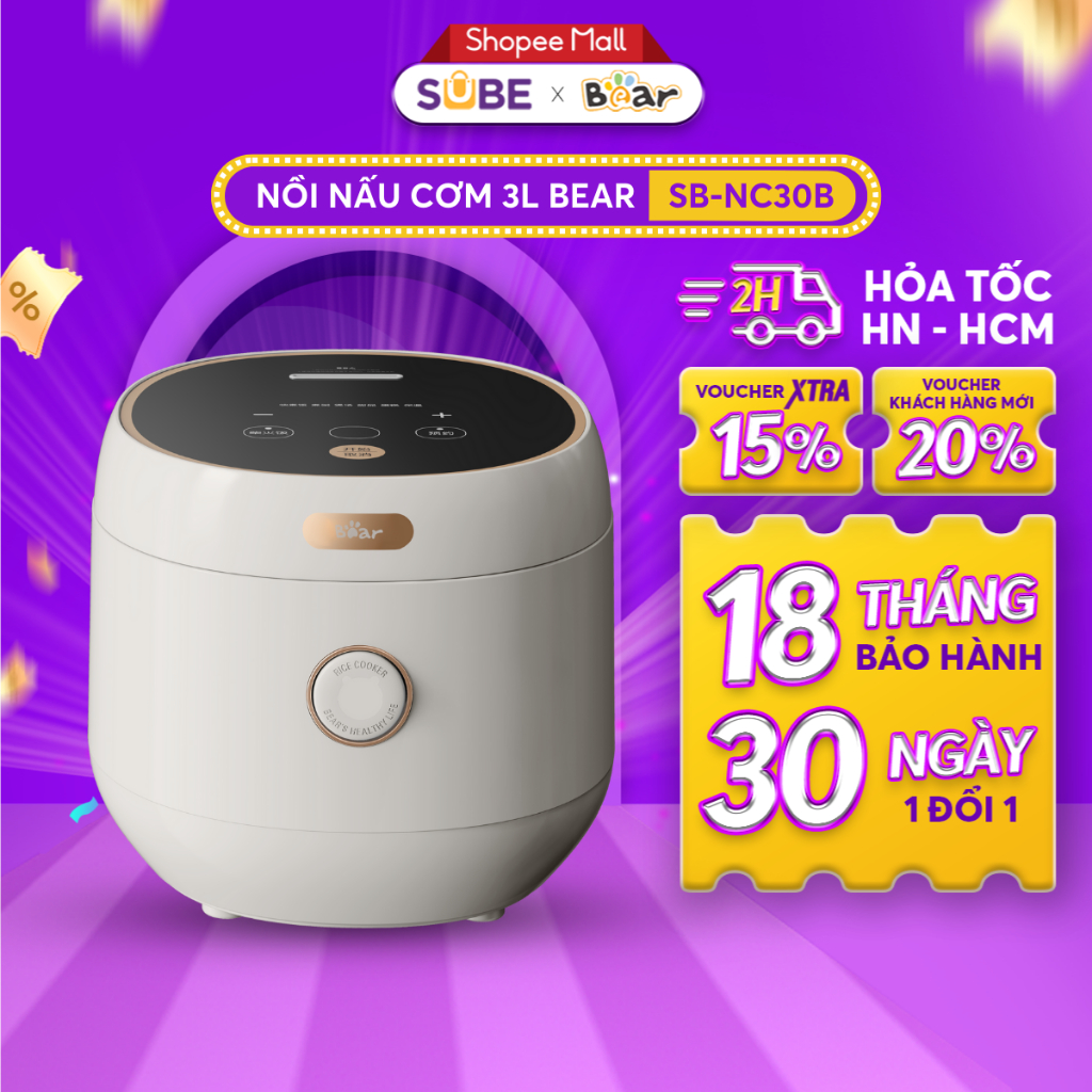 Nồi Cơm Điện Tử Bear 3l Lòng Nồi 6 Lớp Đa Năng Hâm Nóng Hẹn Giờ Lên Đến 