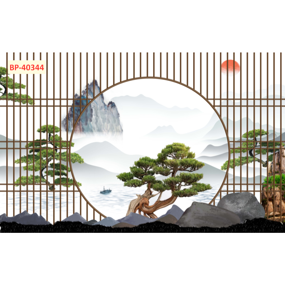 Tranh dán tường 3D vải lụa chủ đề Lam Sóng nhiều mẫu mã tặng keo + dụng cụ dán quán SPA...