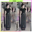 Set bộ áo thun croptop mix quần xuông chan neo