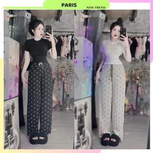 Set bộ áo thun croptop mix quần xuông chan neo