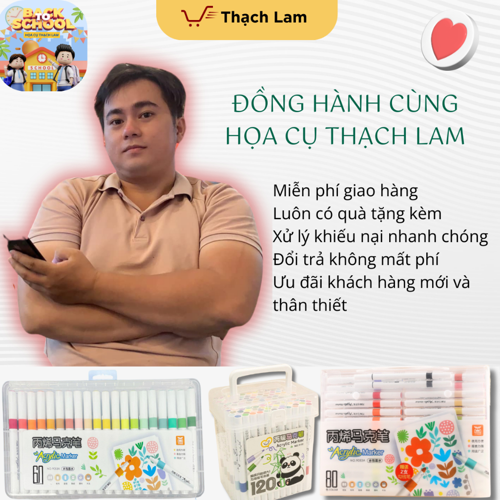 Có quà tặng kèm Set Nâng cấp 12 đến 80 Bút màu ACRYLIC Marker đầu nhọn chống thấm nước