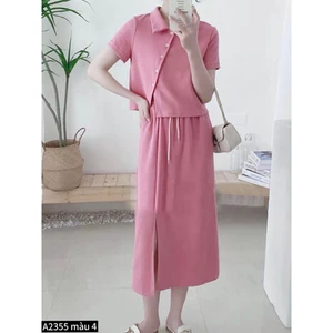 Set bộ thun áo phông phối chân váy midi 4 màu A2355