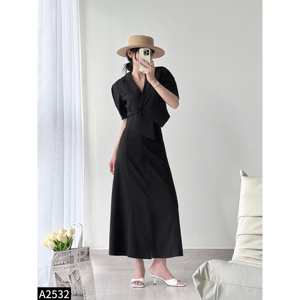 Set bộ áo vest phối chân váy midi dáng dài A2532